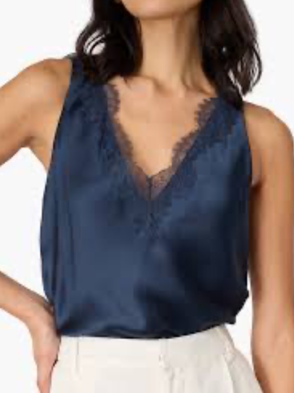 Generation Love Navy Silk V-Neck Lace-Trim Camisole